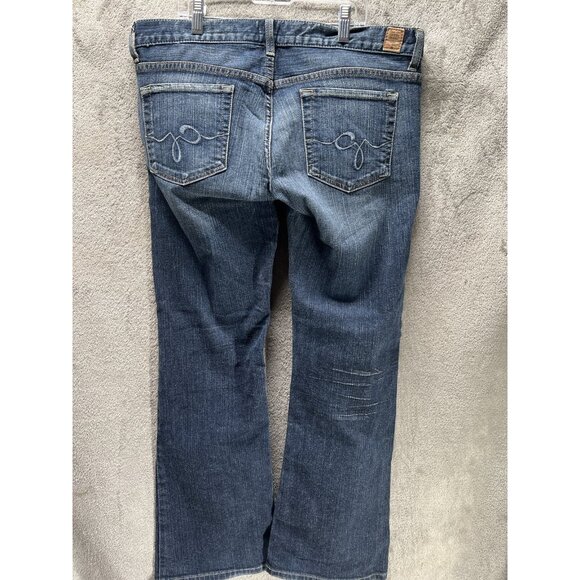 Vtg Y2K GUESS Women’s 30 Foxy Flare Low Rise Dark Distressed Blue Jeans Fairy - Picture 5 of 8